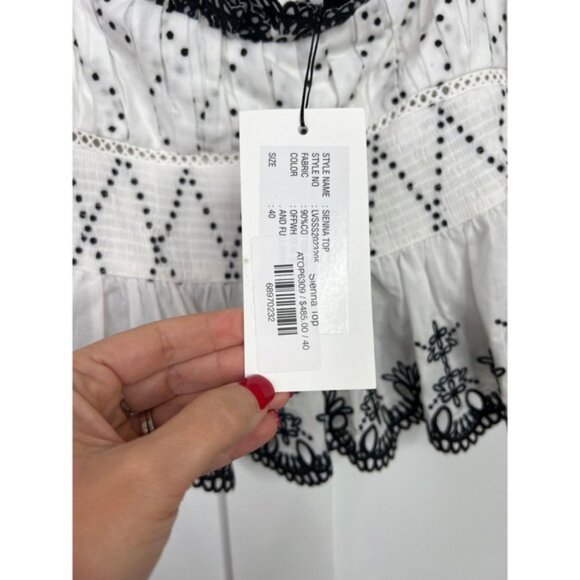 NWT Lug Von Siga Embroidered Scallop Sienna Top Off White and Black Size: 8 - Picture 5 of 8